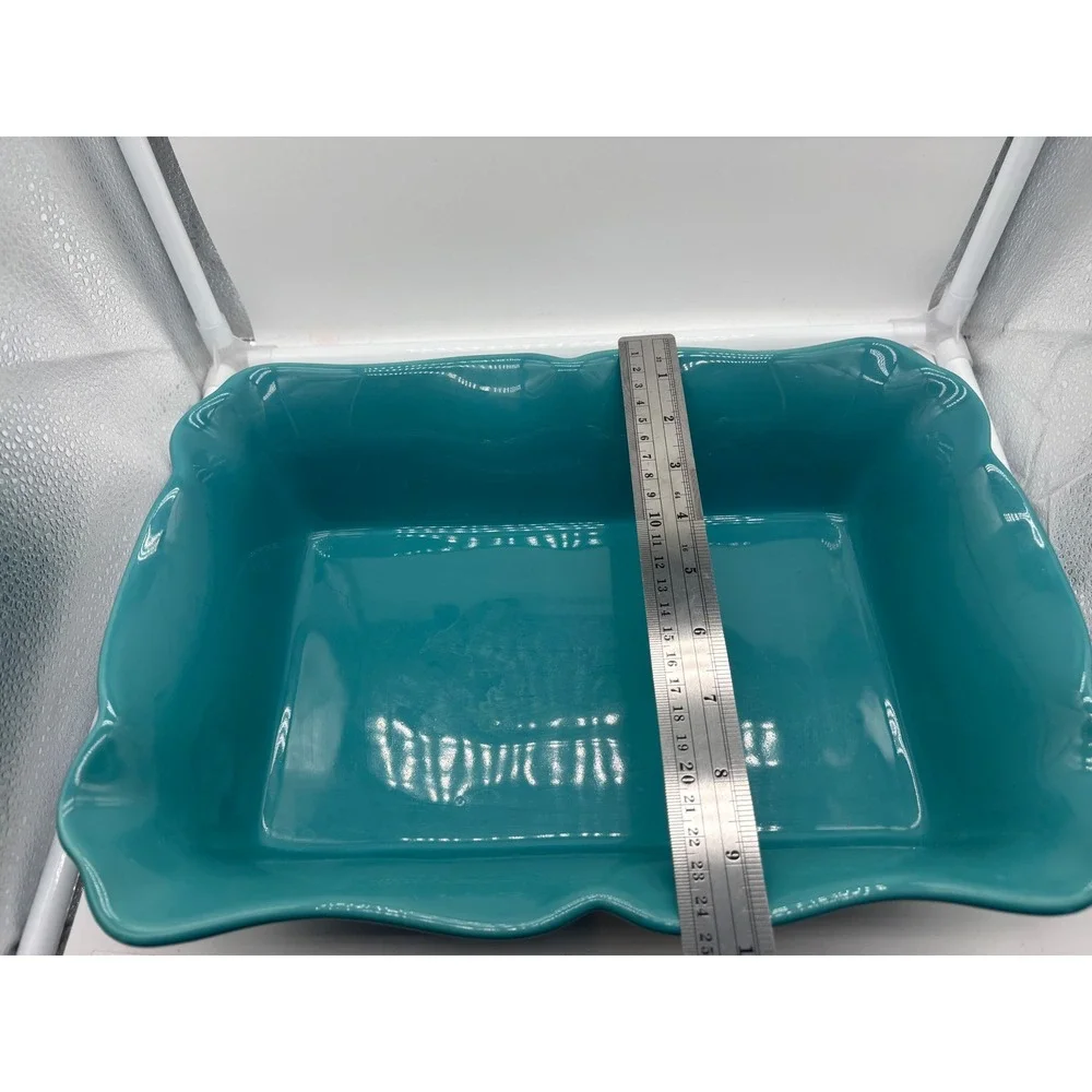 Pioneer Woman Teal Turquoise Ceramic Casserole Baking Dish Ruffled Edge 9x13